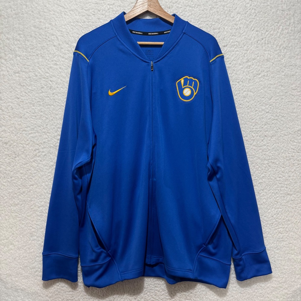 Nike Men's Milwaukee Brewers Baseball Dri Fit Jacket Zip Up Royal Blue XL